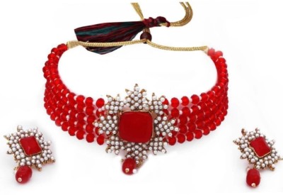 HARITA Brass Gold-plated Red Jewellery Set(Pack of 1)