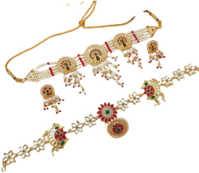 Primectrla Fab Brass Gold-plated Red Jewellery Set(Pack of 4)