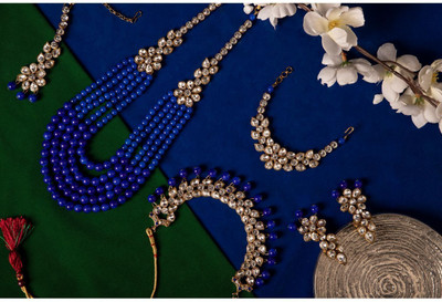 JEWELS GURU Alloy Gold-plated Blue, Gold, White Jewellery Set(Pack of 1)