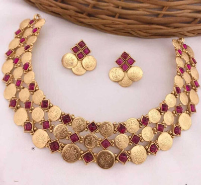 Lucentarts Jewellery Copper Gold-plated Ruby Red Jewellery Set(Pack of 3)