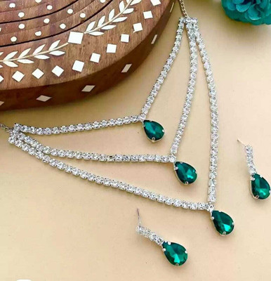 jiyanshirawat Oxidised Silver, Crystal, Alloy Green, Silver Jewellery Set(Pack of 1)