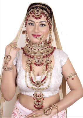 KKIMITATION Alloy Gold-plated Maroon Jewellery Set(Pack of 1)