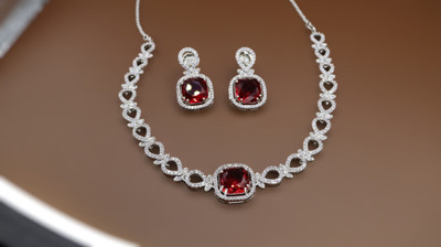 ZEBRANS Brass Rhodium Maroon Jewellery Set(Pack of 1)