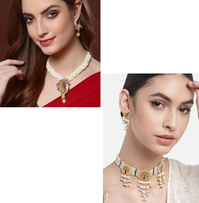 Dreamish Imitation Brass, Alloy Gold-plated Gold, White, Green Jewellery Set(Pack of 4)