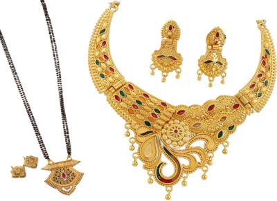 Siyajewelly Brass Gold, Black Jewellery Set(Pack of 2)
