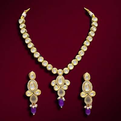 KNIGGHT ANGEL JEWELS Brass, Dori, Zinc, Plastic, Alloy Gold-plated Purple Jewellery Set(Pack of 1)