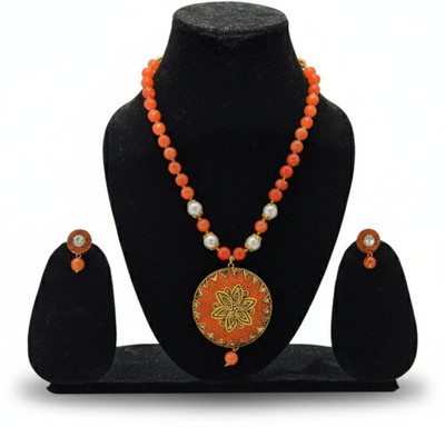 Jivya Brass Orange Jewellery Set(Pack of 1)