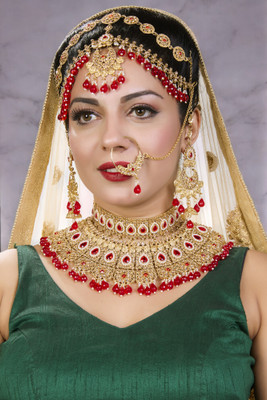 SHIV SHAKTI JEWELLERS Alloy Gold-plated Red Jewellery Set(Pack of 4)