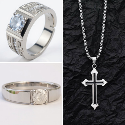 KURMASHOP Stainless Steel Sterling Silver Silver, White, Black Jewellery Set(Pack of 3)