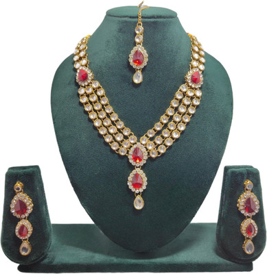 RAUNAK CREATION Alloy Gold-plated Maroon Jewellery Set(Pack of 1)