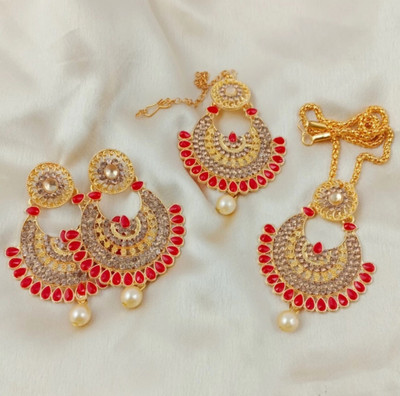 jatin imitation Metal Gold-plated Red Jewellery Set(Pack of 3)