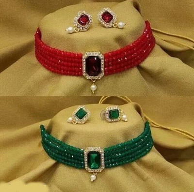 ABHRIK IMITATION Crystal Green, Red Jewellery Set(Pack of 1)