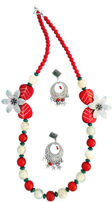 Naman Unique Jewellery Resin, Wood, Glass, Alloy Red, White, Green, Silver Jewellery Set(Pack of 1)