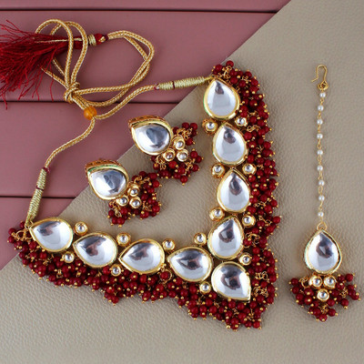 Lucky Jewellery Alloy Gold-plated Maroon Jewellery Set(Pack of 4)