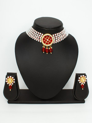 Vermont Brass Gold-plated Red, White Jewellery Set(Pack of 2)