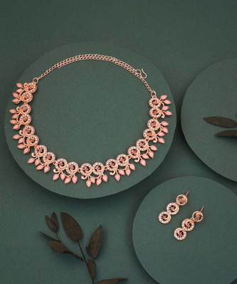 Divastri Brass Gold-plated Pink Jewellery Set(Pack of 1)