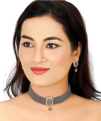 Chikku Alloy Gold-plated Grey Jewellery Set(Pack of 1)