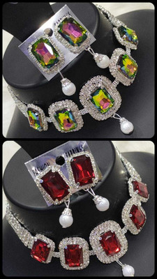 RAHUL TRADERS Alloy Gold-plated Ruby Red, Multicolor Jewellery Set(Pack of 2)