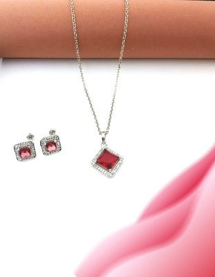 Aviate Alloy Rhodium Pink Jewellery Set(Pack of 1)