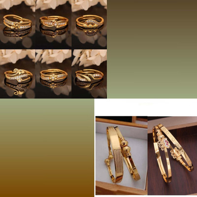 VEDDAA Brass Gold-plated Silver, Red, Purple Jewellery Set(Pack of 8)