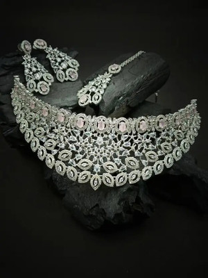 MANTAM Alloy Rhodium Pink Jewellery Set(Pack of 1)