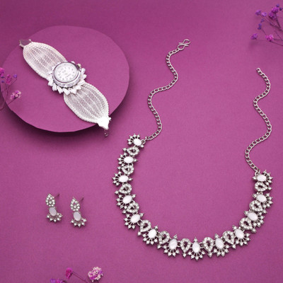 Sangria Brass Gold-plated Silver, White Jewellery Set(Pack of 1)