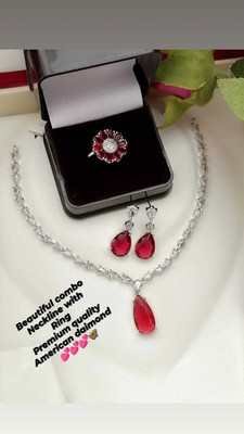 DENICRAAS Alloy Silver Red Jewellery Set(Pack of 1)