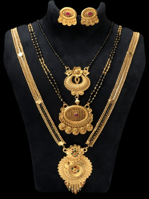 JRD GLOBAL Brass Gold-plated Gold, Red, Green, Black Jewellery Set(Pack of 3)