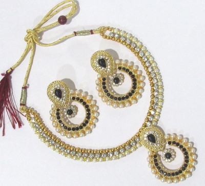 SHREE MAULI CREATION Stone, Alloy Gold-plated Black, Gold Jewellery Set(Pack of 2)