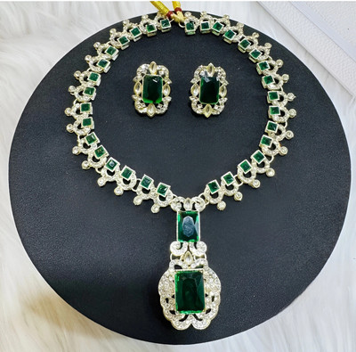 KUKRAIL Brass Gold-plated Green Jewellery Set(Pack of 3)