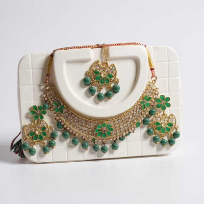 Leafloft Brass, Stone, Alloy Green, Gold, White Jewellery Set(Pack of 1)