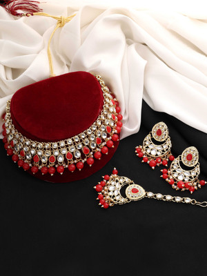SAIYONI Alloy Gold-plated Red Jewellery Set(Pack of 4)