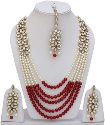 Chikku Alloy Gold-plated Red, White Jewellery Set(Pack of 3)