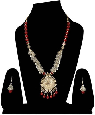 SRK Fashions Alloy Gold-plated Red Jewellery Set(Pack of 1)