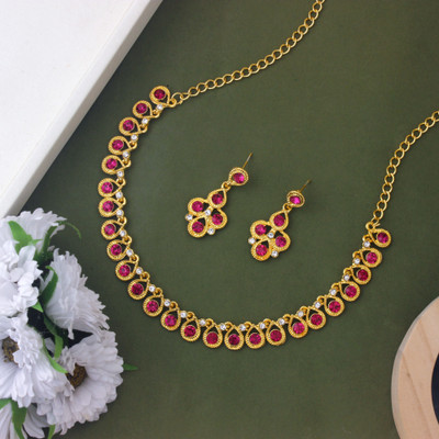 Atasi International Alloy Gold-plated Gold, Pink Jewellery Set(Pack of 1)