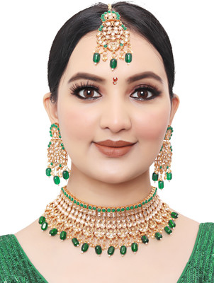 SS IMITATION JEWELLERY Alloy Gold-plated Green Jewellery Set(Pack of 1)