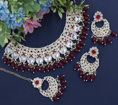 R A Enterprises Alloy Gold-plated Maroon Jewellery Set(Pack of 4)