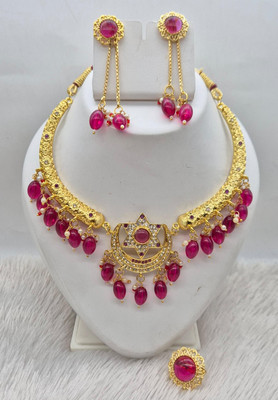 NIKYANKA Brass Gold-plated Gold, Red Jewellery Set(Pack of 4)