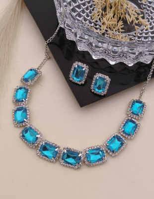 ShringarHouse Stone, Alloy Sterling Silver, Silver Silver, Blue Jewellery Set(Pack of 1)