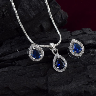Admier Brass Sterling Silver Blue, Silver Jewellery Set(Pack of 1)