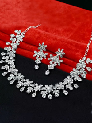 Rukma Alloy Rhodium Silver Jewellery Set(Pack of 1)