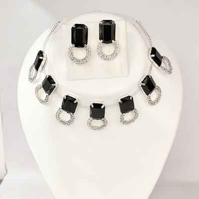 Antique Piece Alloy Silver Black Jewellery Set(Pack of 1)