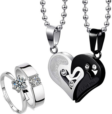 Gahana Stainless Steel Sterling Silver Black Jewellery Set(Pack of 1)