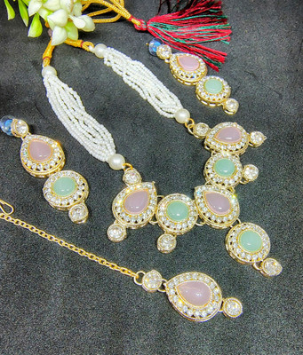 sobhanam Alloy Gold-plated Pink, Green Jewellery Set(Pack of 3)