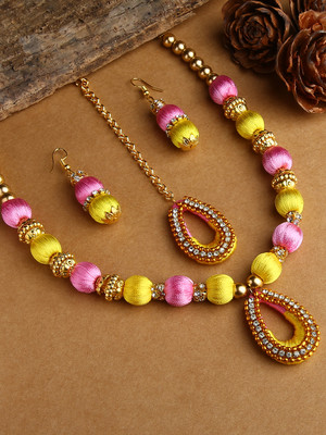 Akshara Dori Gold-plated Pink Jewellery Set(Pack of 3)