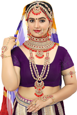 KKIMITATION Alloy Gold-plated Red Jewellery Set(Pack of 1)