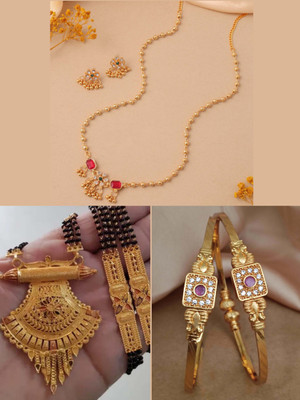 VEDDAA Brass Gold-plated Red, Ruby Red Jewellery Set(Pack of 3)