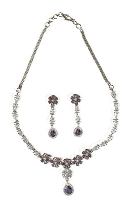 Tarak Traders Brass Rhodium Purple Jewellery Set(Pack of 1)