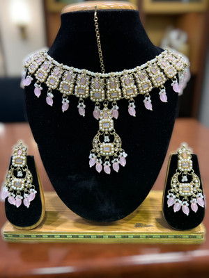 Tulsi Art Jewels Alloy Gold-plated Pink Jewellery Set(Pack of 3)