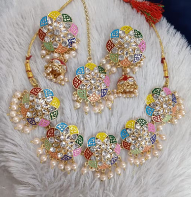 SatnamCreation Alloy Gold-plated White Jewellery Set(Pack of 1)